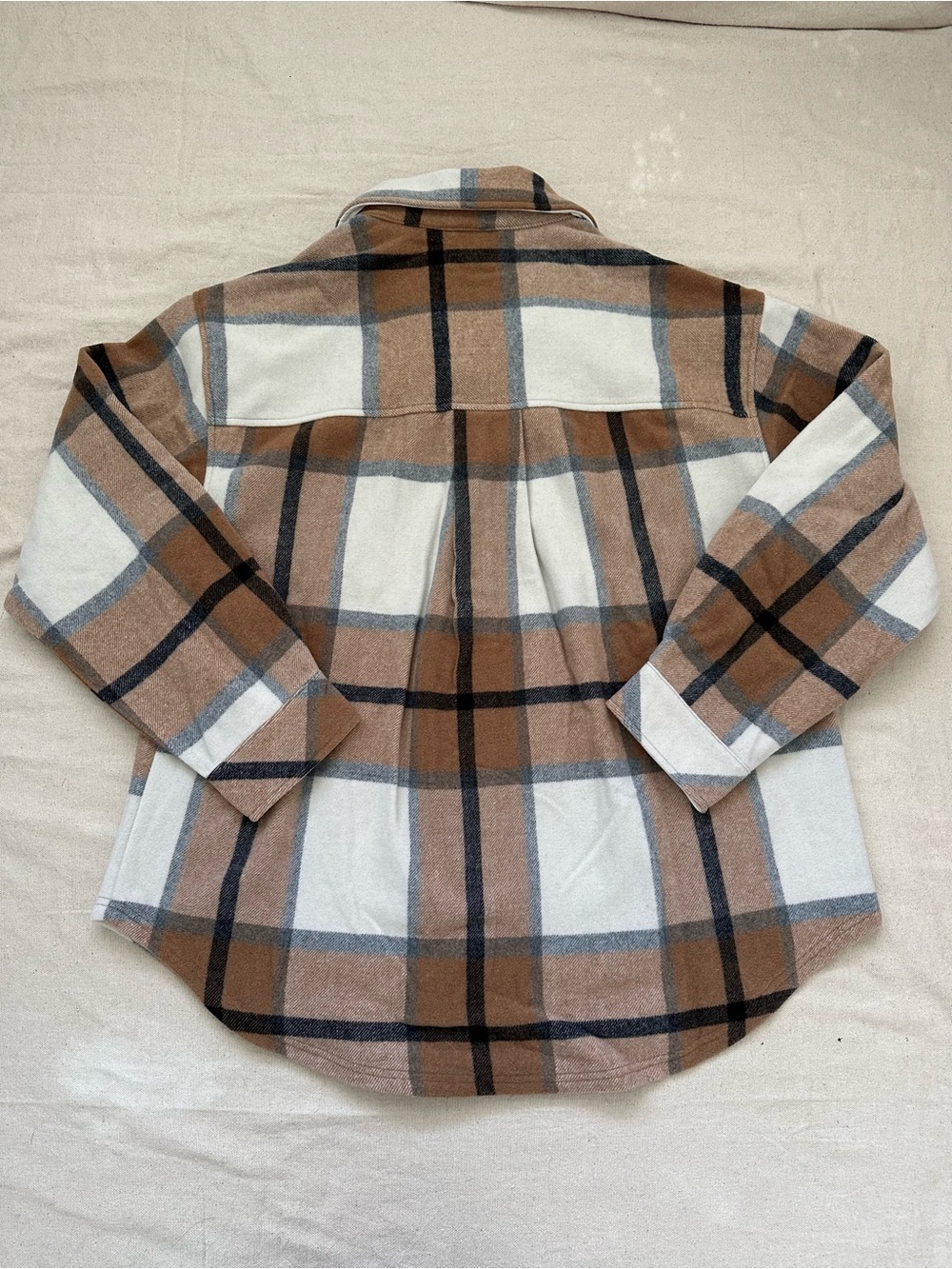 Woolx Sawyer Merino Wool Plaid Shacket XL Brown Beige Oversized Shirt Jacket - Picture 7 of 12
